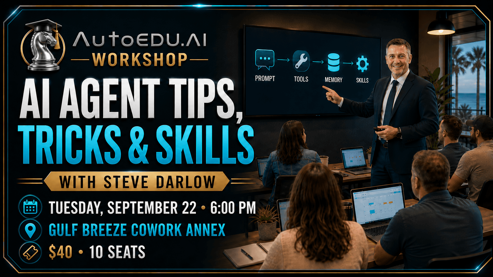 AI Agent Tips, Tricks and Skills workshop artwork for Tuesday, September 22