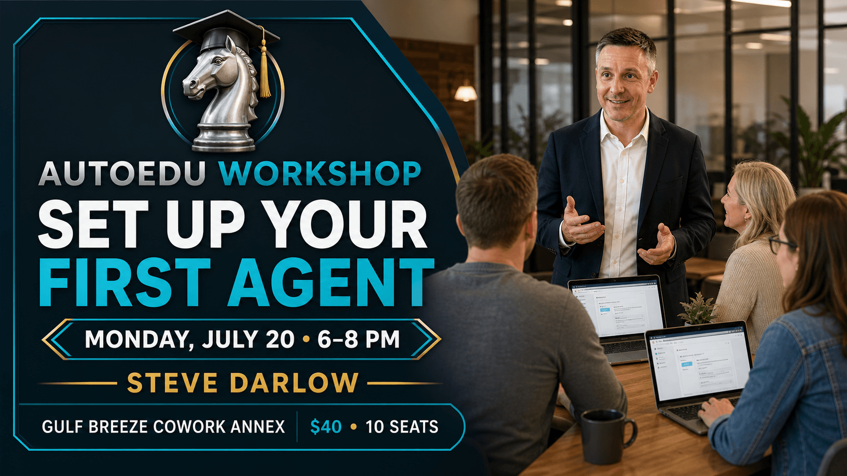 Set Up Your First Agent with Steve Darlow workshop cover for July 20 at Gulf Breeze Cowork Annex